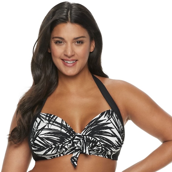 APT.9 Plus Swim Top Halter Bikini Lined Bust Enhancer Black & White Size 2X - Picture 1 of 7